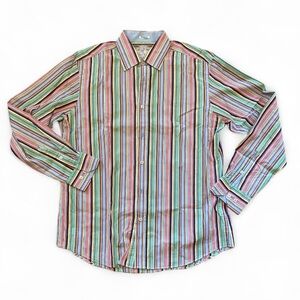 Bugatchi Men's Colorful Striped Long Sleeve Button Down Shirt NWOT